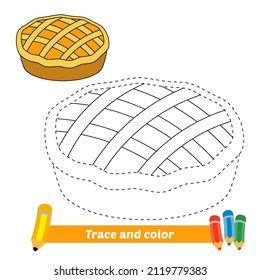 Trace and color for kids, pie vector
