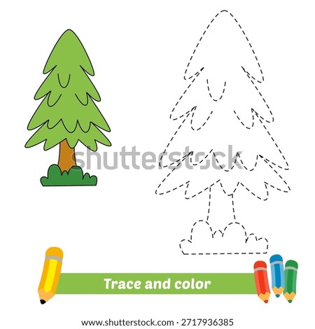 trace and color for kids, pine tree vector