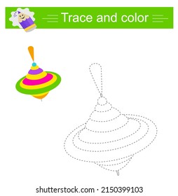 Trace and color for kids, pinwheel toy
vector. Preschool worksheet for practicing fine motor skills. Flat minimal design. 