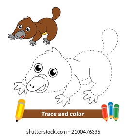 Trace and color for kids, platypus vector