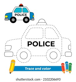 Trace and color for kids, police car vector svg