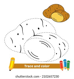Trace and color for kids, potato vector