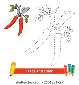 trace and color for kids, pruning shears vector