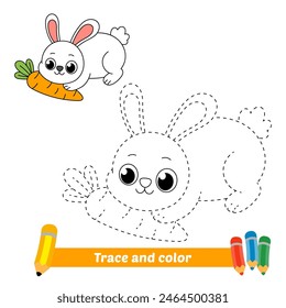 trace and color for kids, rabbit with carrot vector