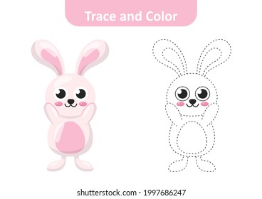 Trace and color for kids, rabbit vector