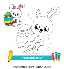 Trace and color for kids, rabbit  vector