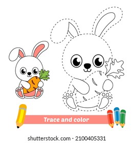 Rastreo y color para niños, vector de conejo