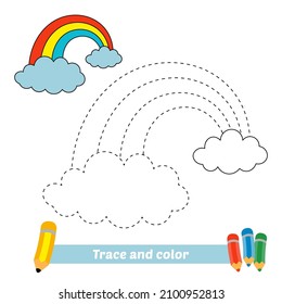 Trace and color for kids, rainbow vector