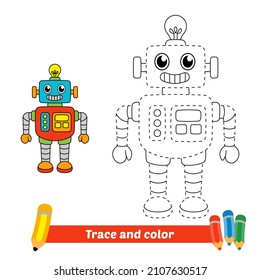 Trace and color for kids, robot vector