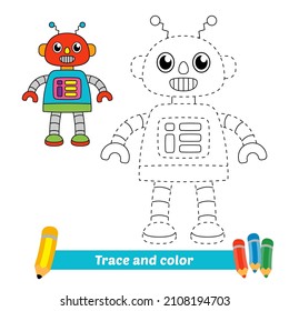 Trace And Color For Kids, Robot Vector