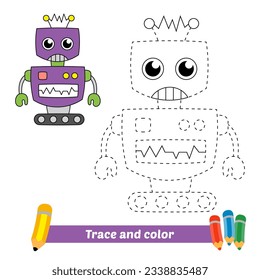 trace and color for kids, robot vector