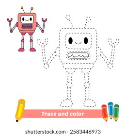 trace and color for kids, robot vector