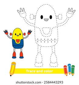 trace and color for kids, robot vector