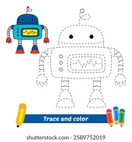 trace and color for kids, robot vector