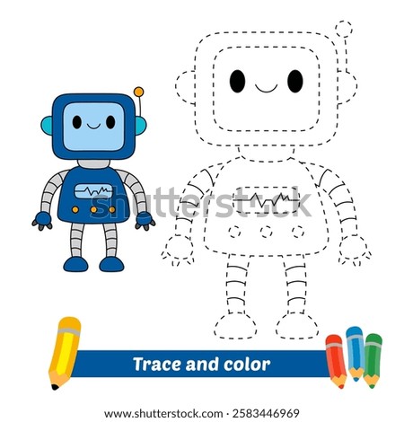 trace and color for kids, robot vector