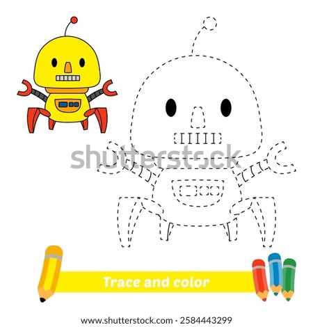 trace and color for kids, robot vector