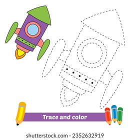 trace and color for kids, rocket vector