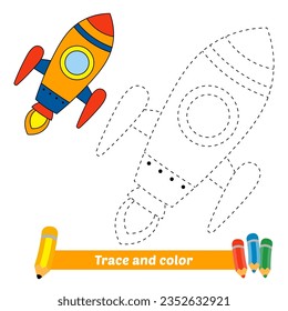 trace and color for kids, rocket vector