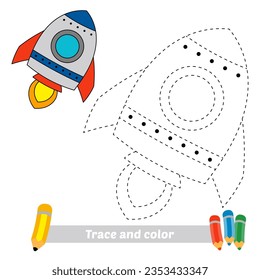 trace and color for kids, rocket vector