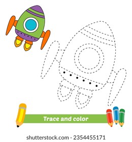 trace and color for kids, rocket vector