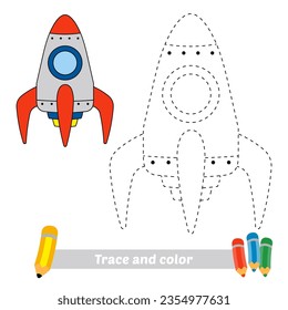 trace and color for kids, rocket vector