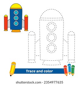 traza y color para los niños, vector de cohetes