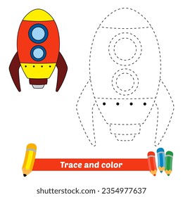 trace and color for kids, rocket vector