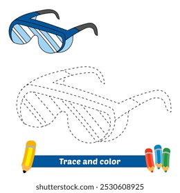 trace and color for kids, safety glasses vector