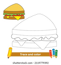 Trace and color for kids, sandwich vector