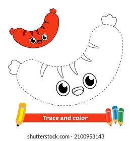 Trace and color for kids, sausage vector