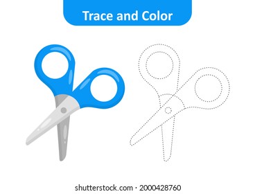 Trace and color for kids, scissors vector