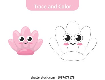 Trace and color for kids, seashell vector