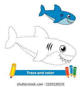 Rastreo y color para niños, vector de tiburón