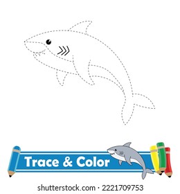 Trace and color for kids, shark vector