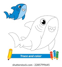 traza y color para niños, vector de tiburón