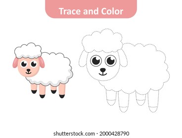 Trace and color for kids, sheep vector