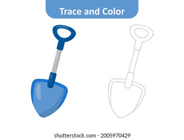 Trace and color for kids, shovel vector