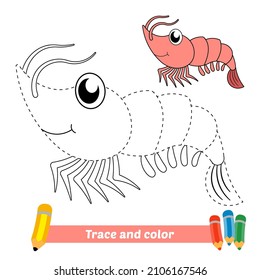 Trace and color for kids, shrimp vector