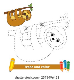 trace and color for kids, sloth vector