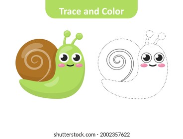 Trace And Color For Kids, Snail Vector