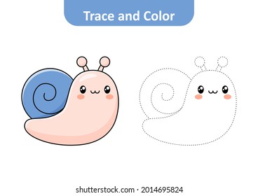 Trace and color for kids, snail vector