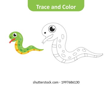 Trace and color for kids, snake vector