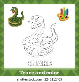 Trace and color for kids, snake vector kids activity page