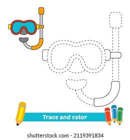 Trace and color for kids, snorkel mask vector