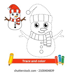 Trace and color for kids, snowman vector