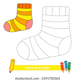 trace and color for kids, sock vector