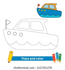 Trace and color for kids, speed boat vector