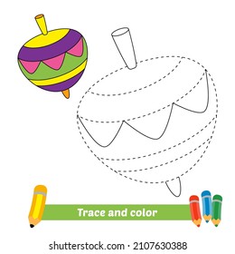 Trace and color for kids, spinning top vector