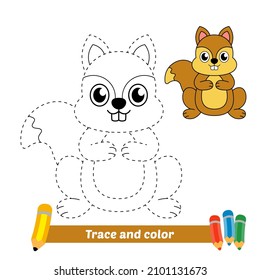 Trace And Color For Kids, Squirrel Vector