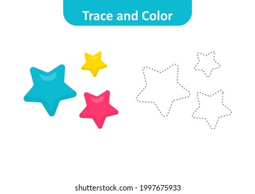 Trace and color for kids, stars vector